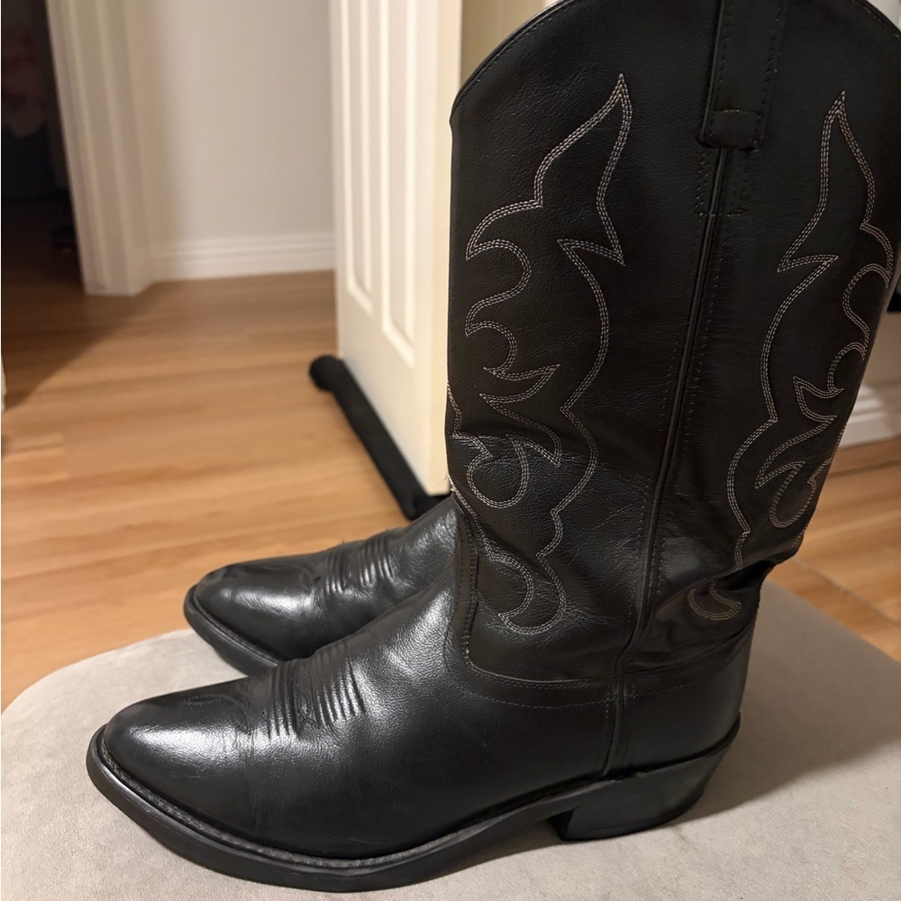 Old West men’s stitched cushioned round toe cowboy western boots, 10 wide - Picture 5 of 8